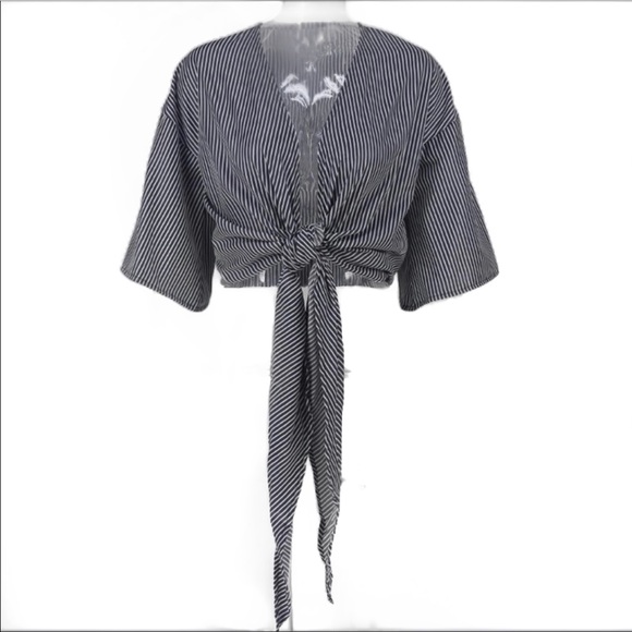 Deep V Tie Front Striped Top S/M/L - Picture 7 of 8